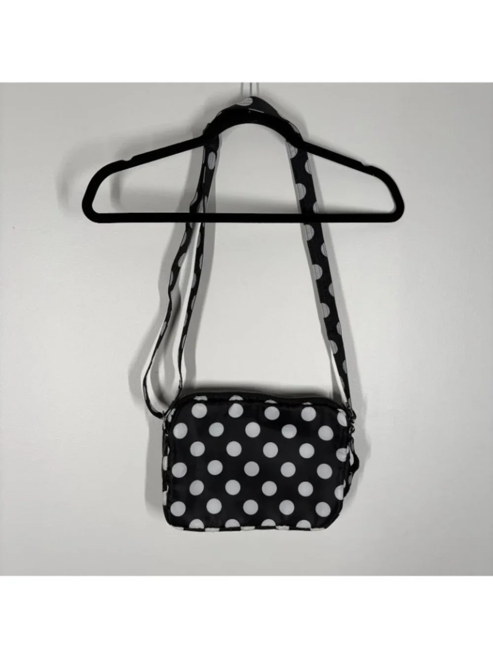 Lug Black White Polka Dot Adjustable Strap Travel Delta Crossbody Bag